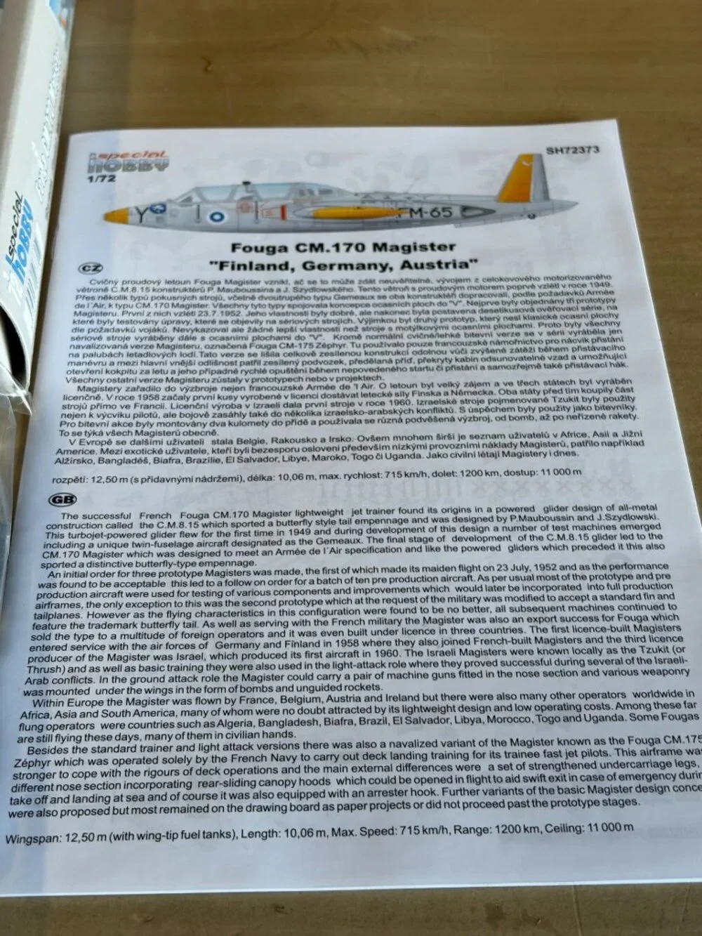 Special Hobby 1/72 Fouga CM.170 Magister German, Finnish and Austria Plane Model